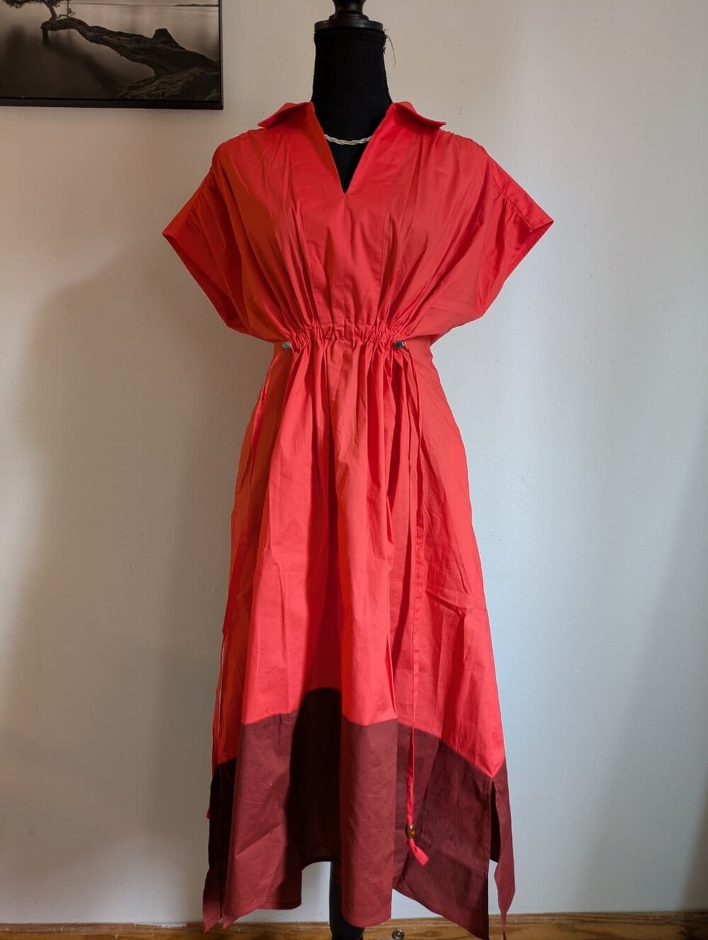 Carla Rockmore Collection Red & Brown Colorblock Midi Dress - Size MP